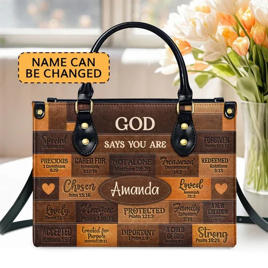 God Says I Am Leather Handbag