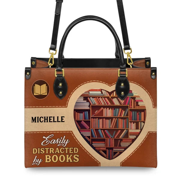 Easily Distracted By Books Leather Bag