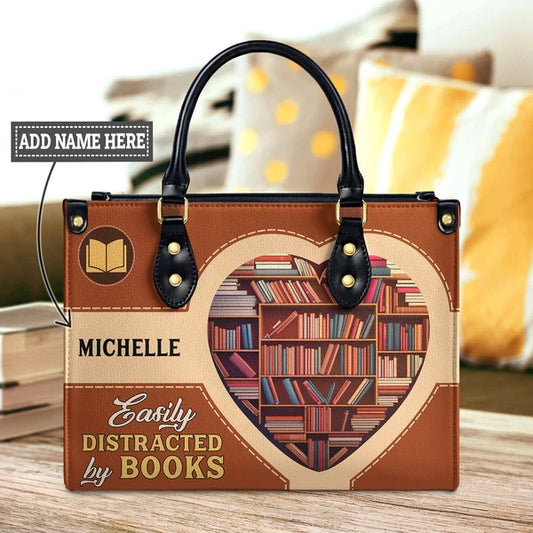 Easily Distracted By Books Leather Bag