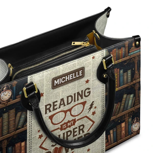 Reading Is My Superpower Leather Bag