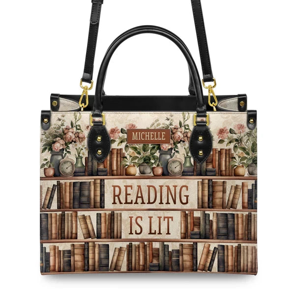 Reading Is Lit Bookshelf Flower Leather Bag