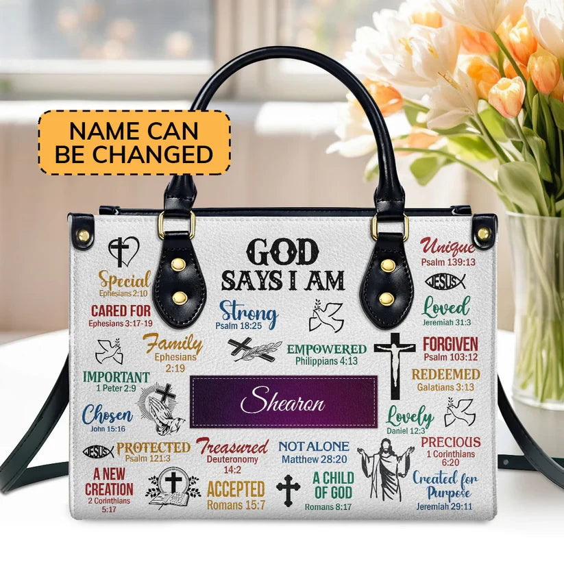 God Says I Am Leather Bag