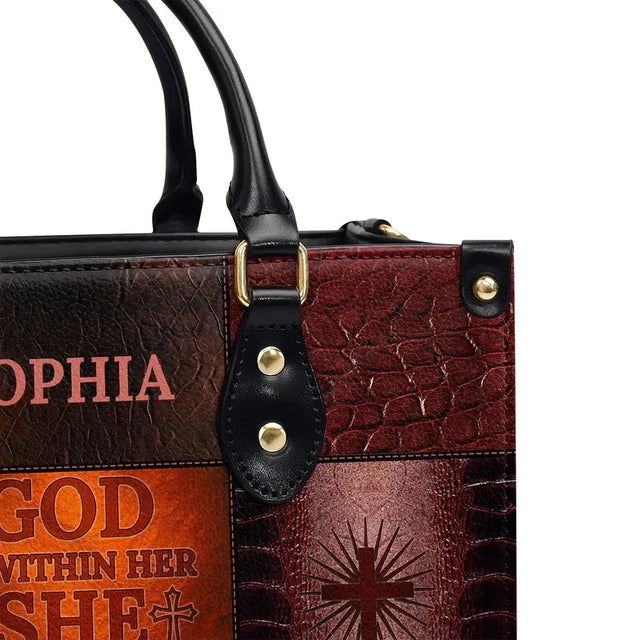 God Is Within Her, She Will Not Fall Leather Handbag