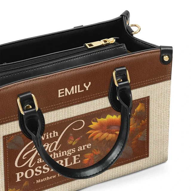 With God All Things Are Possible Leather Handbag