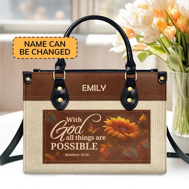 With God All Things Are Possible Leather Handbag