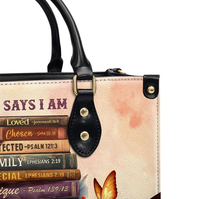 God Says I Am Leather Handbag