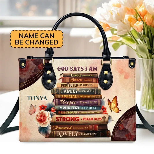 God Says I Am Leather Handbag