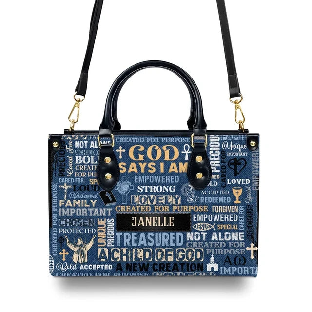 I Am A Child Of God Leather Handbag