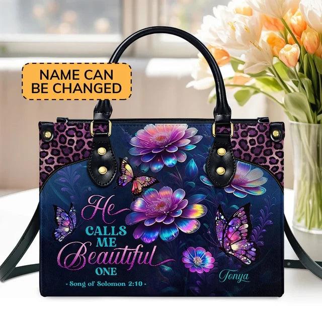 He Calls Me Beautiful One Leather Handbag