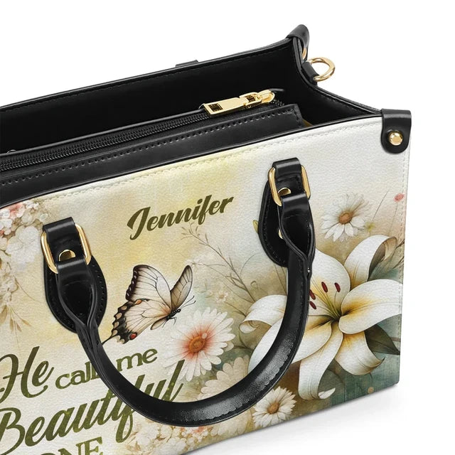 He Calls Me Beautiful One Leather Handbag