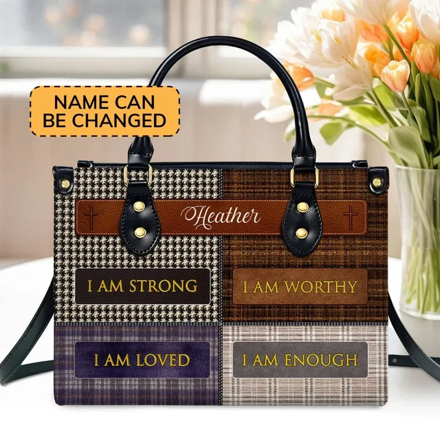 I Am Worthy Leather Handbag