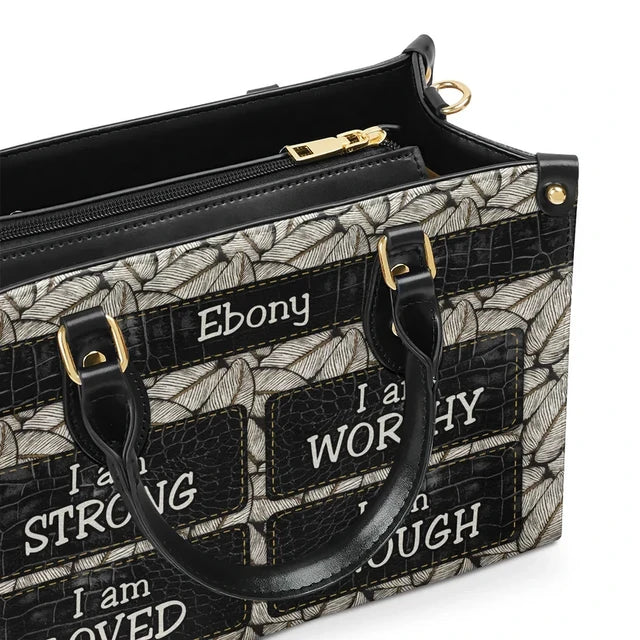 I Am Strong Leather Handbag