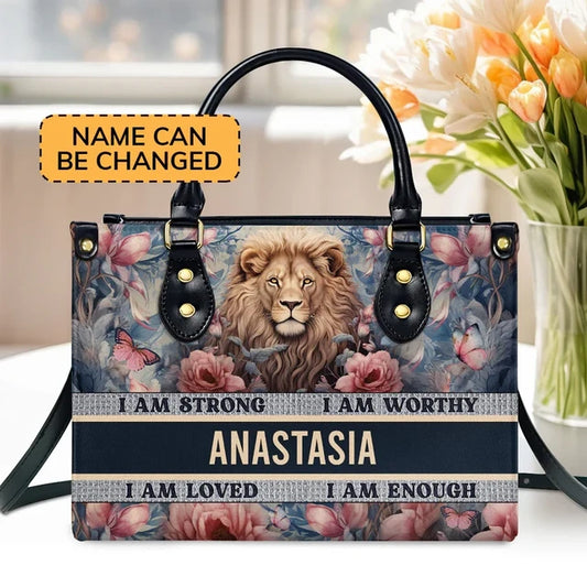 I Am Strong Leather Handbag