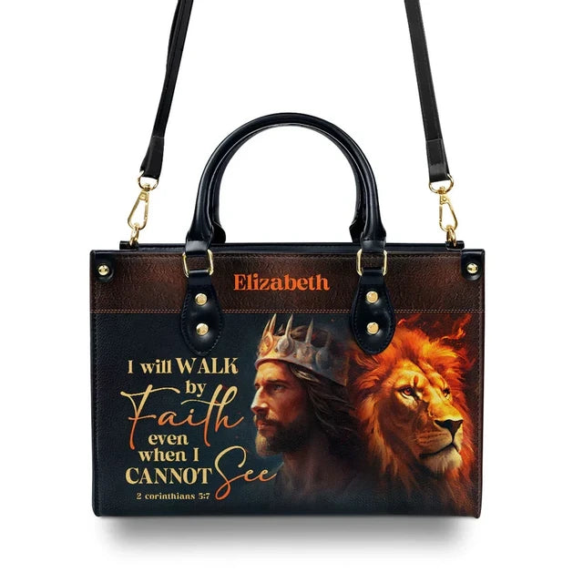 I Will Walk By Faith Leather Handbag