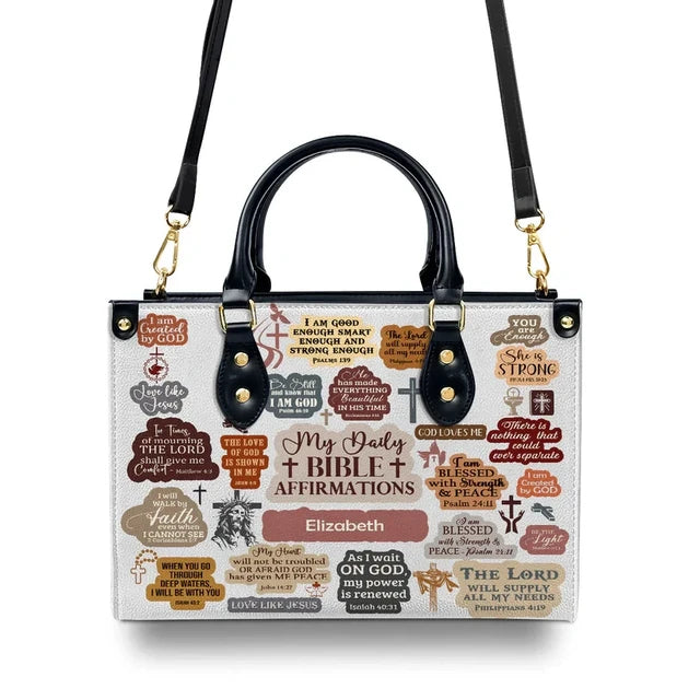 My Daily Bible Affirmation Leather Handbag