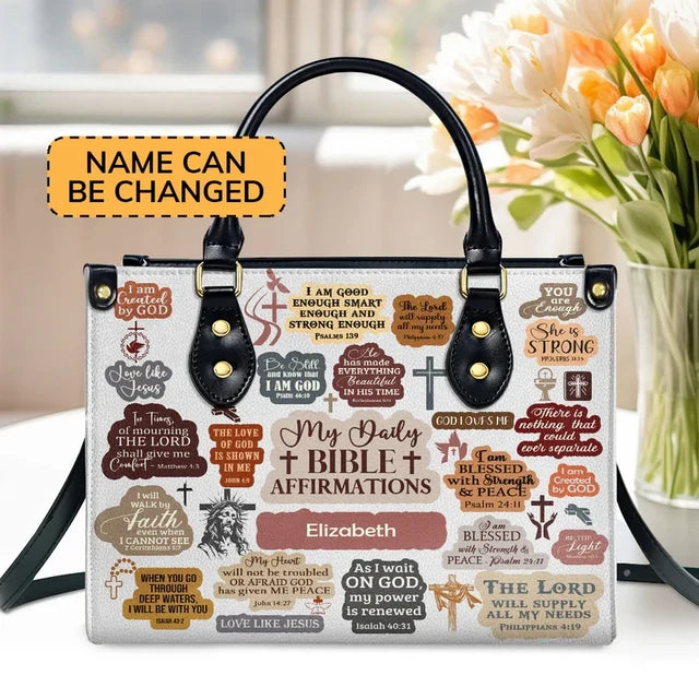 My Daily Bible Affirmation Leather Handbag