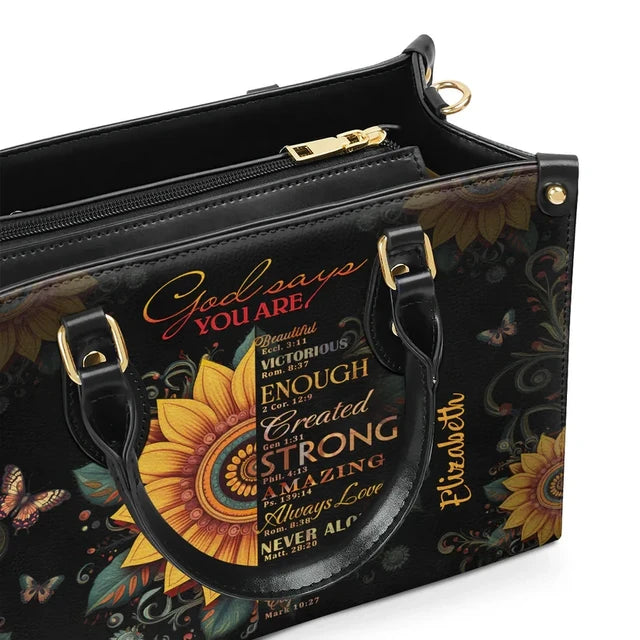 Sunflower God Says You Are Leather Handbag