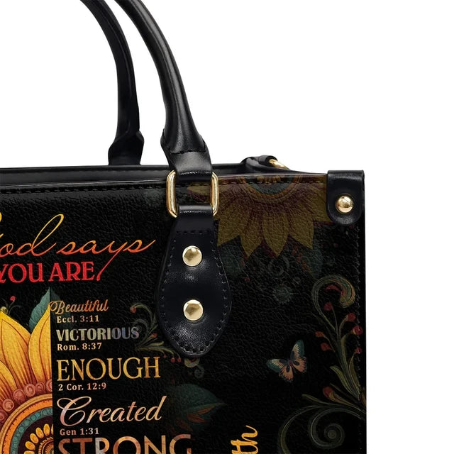 Sunflower God Says You Are Leather Handbag