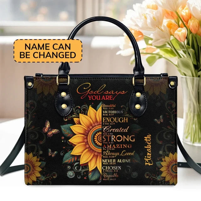 Sunflower God Says You Are Leather Handbag