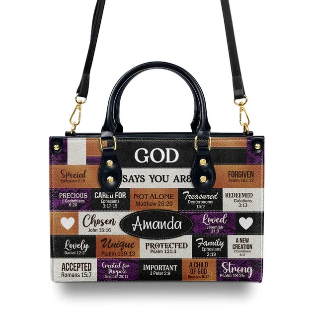 God Says I Am Leather Handbag