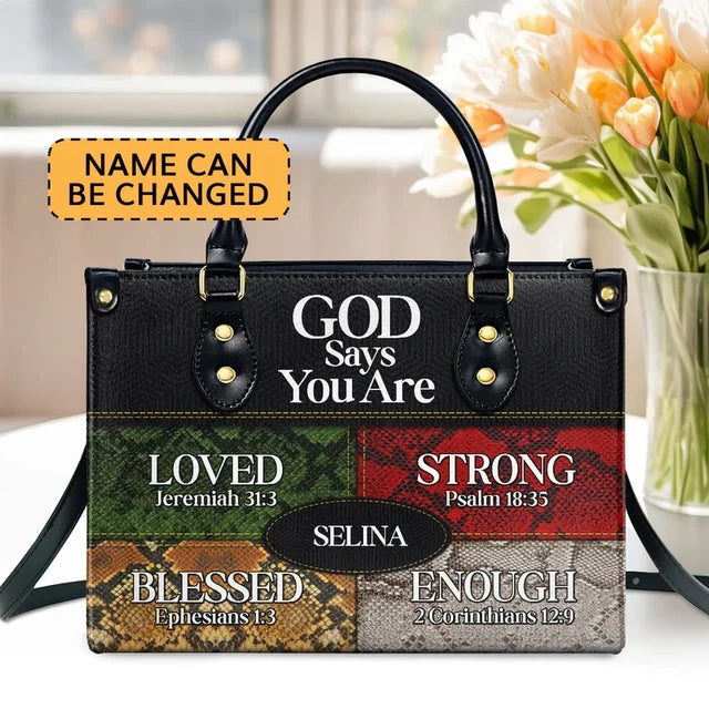 God Says I Am Leather Handbag