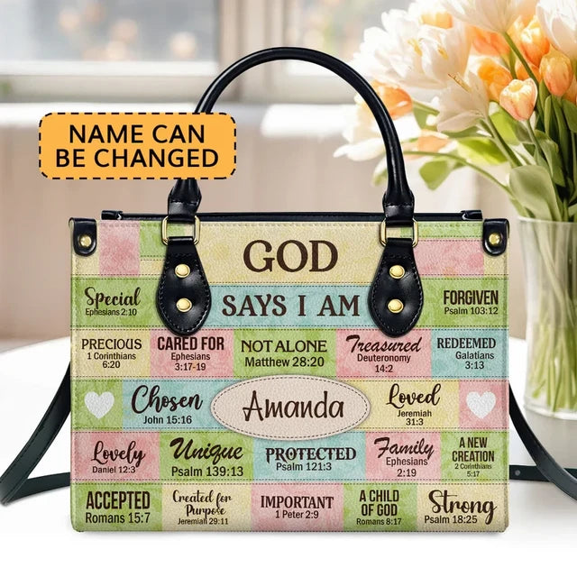 God Says I Am Leather Handbag