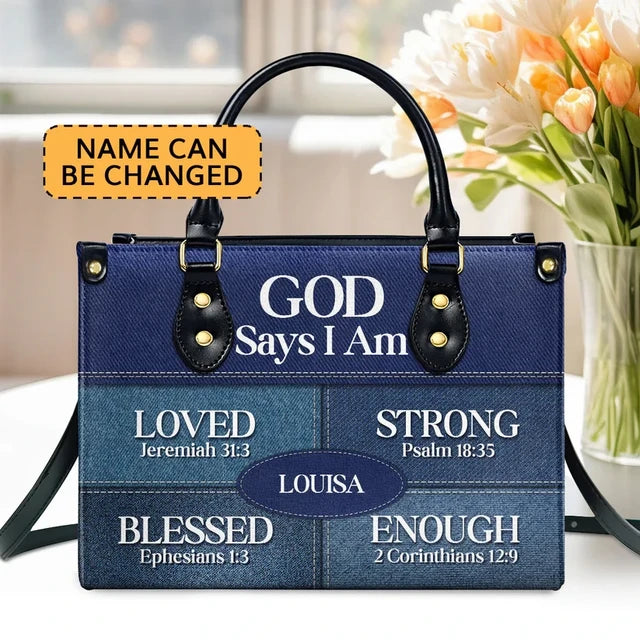 God Says I Am Leather Handbag