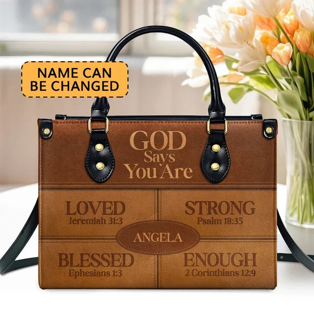 God Says I Am Leather Handbag