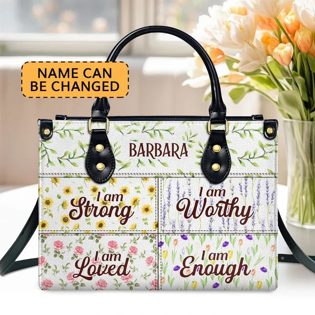 I Am Enough Leather Handbag