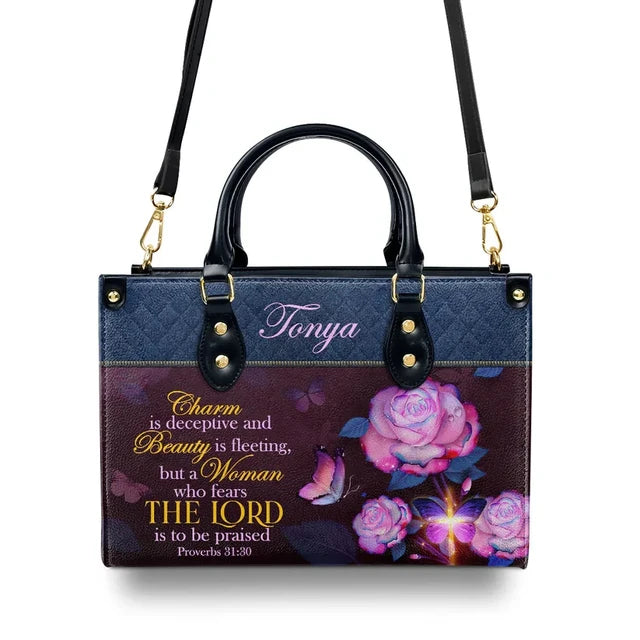 Proverbs 31:30 Leather Handbag