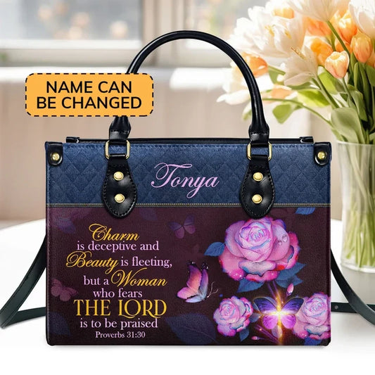 Proverbs 31:30 Leather Handbag