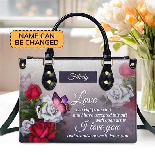 Love Is A Gift From God Leather Handbag