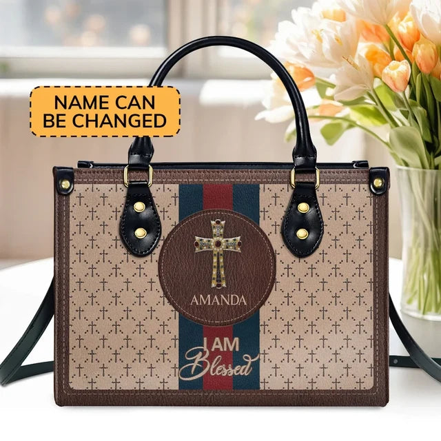 I Am Blessed Leather Handbag