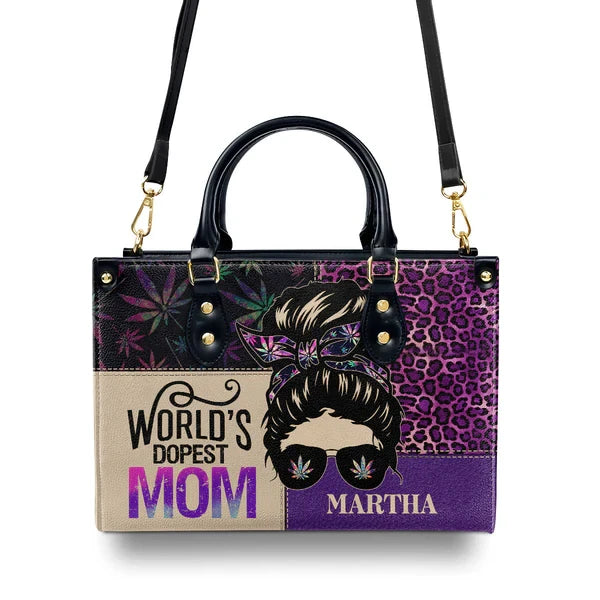 World's Dopest Mom Leather Handbag