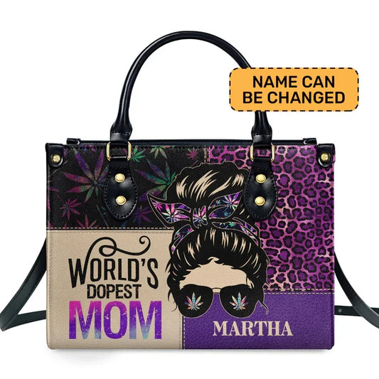 World's Dopest Mom Leather Handbag