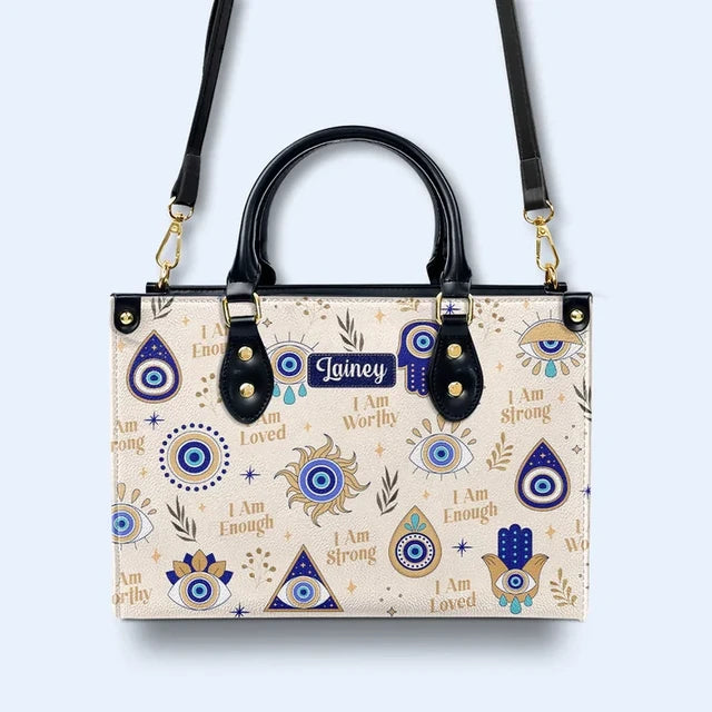 I Am Strong - Evil Eye Leather Handbag