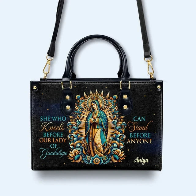 She Who Kneels Before Our Lady Of Guadalupe Leather Handbag