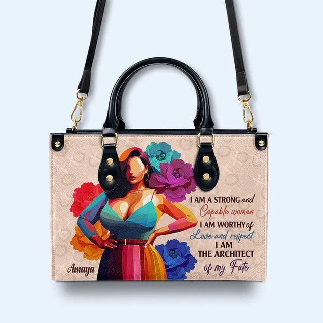 I Am Strong And Capable Woman Leather Handbag