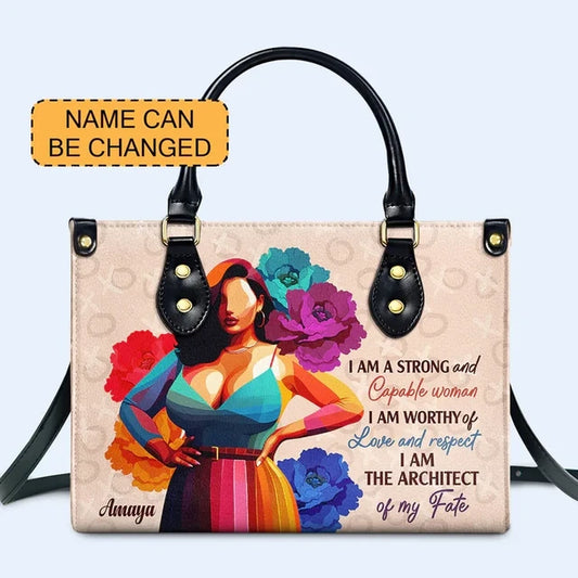 I Am Strong And Capable Woman Leather Handbag