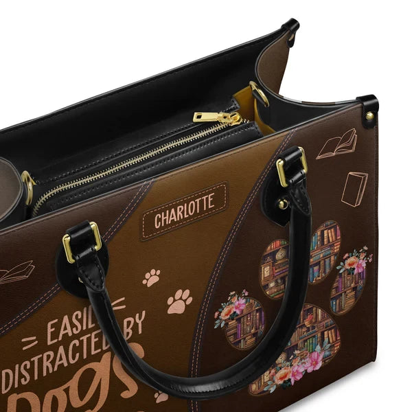 Easily Distracted By Dogs And Books Leather Bag